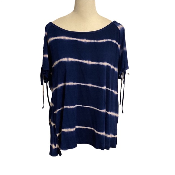 FRENCH LAUNDRY tie-dye top with lace up sleeves - Picture 1 of 8